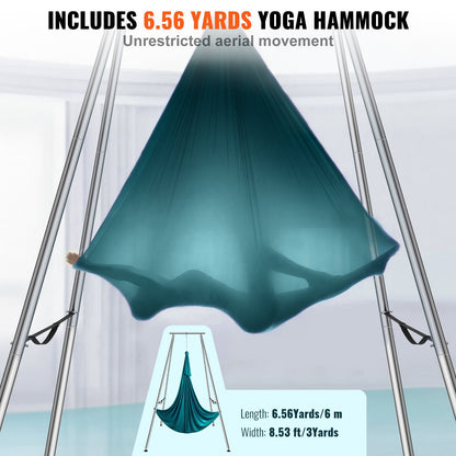Aerial Yoga Rahmen &amp; Yoga Hängematte, 3 m Höhe Professioneller Yoga Schaukelständer Kommt mit 5,8 m Aerial Hängematte, Max 250 kg Tragkraft Yoga Rig für Indoor Outdoor Aerial Yoga, Grün