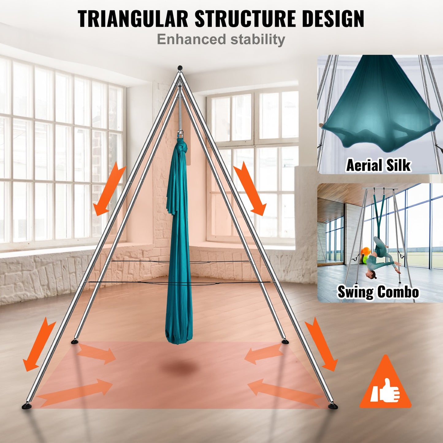 Aerial Yoga Rahmen &amp; Yoga Hängematte, 3 m Höhe Professioneller Yoga Schaukelständer Kommt mit 5,8 m Aerial Hängematte, Max 250 kg Tragkraft Yoga Rig für Indoor Outdoor Aerial Yoga, Grün