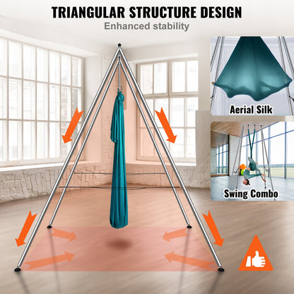 Aerial Yoga Rahmen &amp; Yoga Hängematte, 3 m Höhe Professioneller Yoga Schaukelständer Kommt mit 5,8 m Aerial Hängematte, Max 250 kg Tragkraft Yoga Rig für Indoor Outdoor Aerial Yoga, Grün