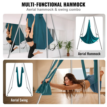 Aerial Yoga Rahmen &amp; Yoga Hängematte, 3 m Höhe Professioneller Yoga Schaukelständer Kommt mit 5,8 m Aerial Hängematte, Max 250 kg Tragkraft Yoga Rig für Indoor Outdoor Aerial Yoga, Grün