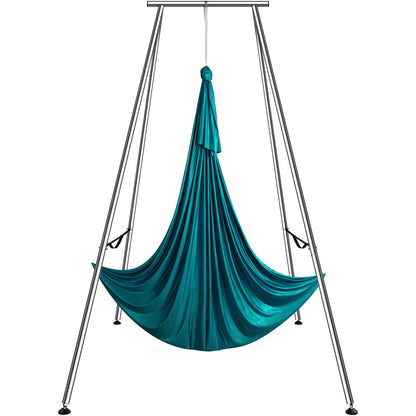 Aerial Yoga Rahmen &amp; Yoga Hängematte, 3 m Höhe Professioneller Yoga Schaukelständer Kommt mit 5,8 m Aerial Hängematte, Max 250 kg Tragkraft Yoga Rig für Indoor Outdoor Aerial Yoga, Grün