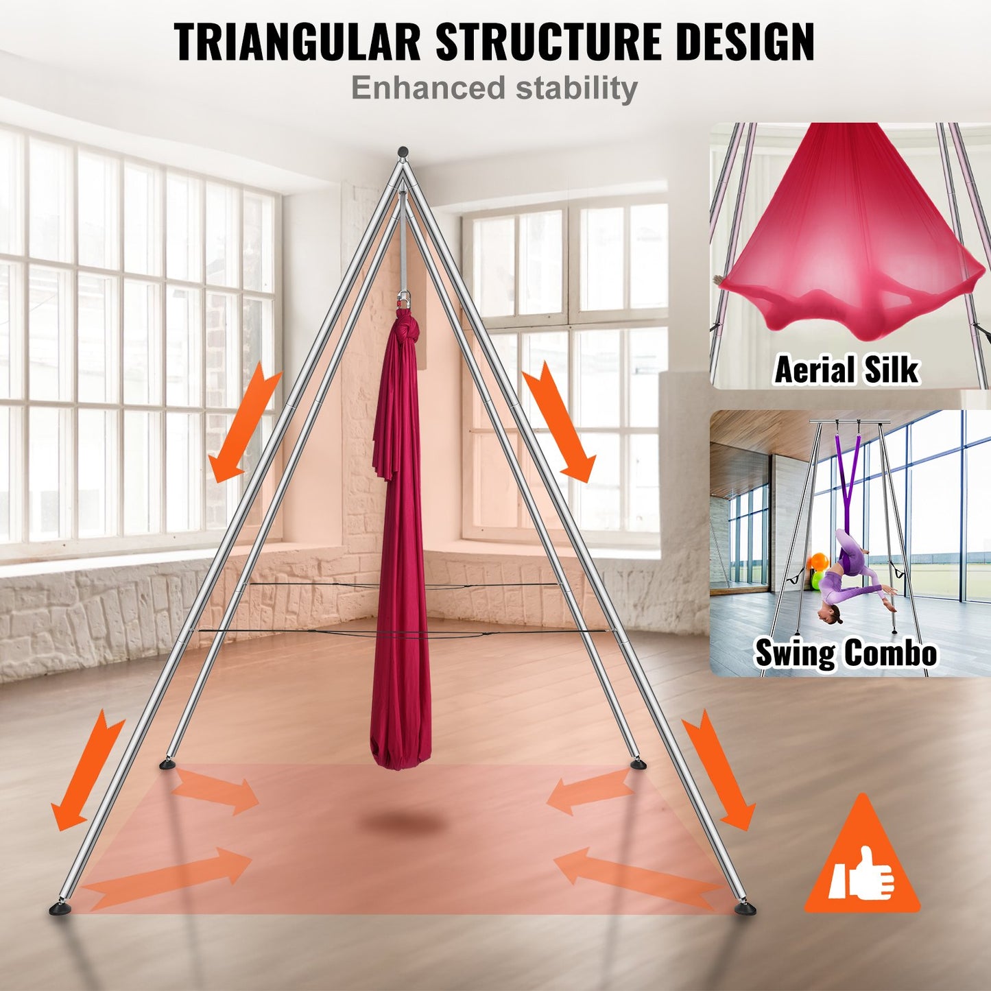 Aerial Yoga Frame & Yoga Hammock, 9.67 ft Height Professional Yoga Swing Stand Comes with 6.6 Yards Aerial Hammock, Max 551.15 lbs Load Capacity, Yoga Rig for Indoor Outdoor Aerial Yoga, Red