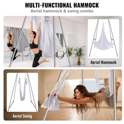 Aerial Yoga Ram & Yoga Hängmatta, 9,67 ft Höjd Professionell Yoga Swing Stand Levereras med 6,6 Yard Aerial Hammock, Max 551,15 lbs Lastkapacitet Yoga Rigg för inomhus utomhus Aerial Yoga, vit