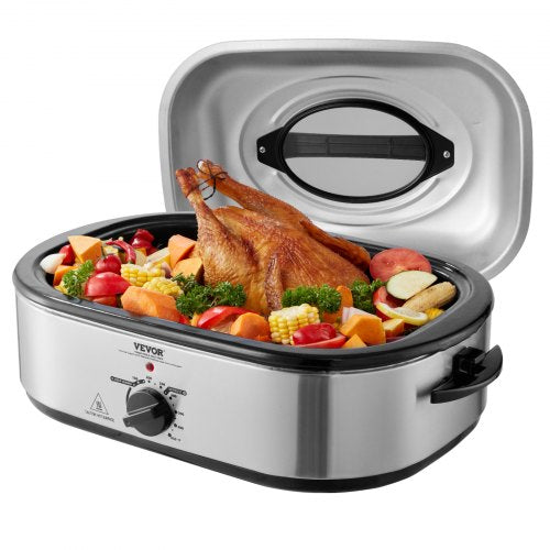 Electric Roaster Oven, 22 QT Turkey Roaster Oven with Self-Basting Lid, 1450W Roaster Oven with Defrost & Warm Function, Adjustable Temp, Removable Pan & Rack, Fits Turkeys Up to 26LBS, Silver