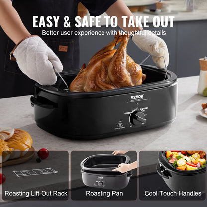 Electric Roaster Oven, 24 QT Turkey Roaster Oven with Self-Basting Lid, 1450W Roaster Oven with Defrost & Warm Function, Adjustable Temp, Removable Pan & Rack, Fits Turkeys Up to 28LBS, Black