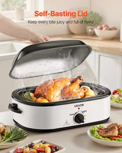 Roaster Oven, 18QT Electric Roaster Oven, 150-450℉ Adjustable Temperature Electric Roasting Pan, Multifunctional Electric Roasters Oven with Self-Basting Lid, Removable Pan and Rack for Holiday