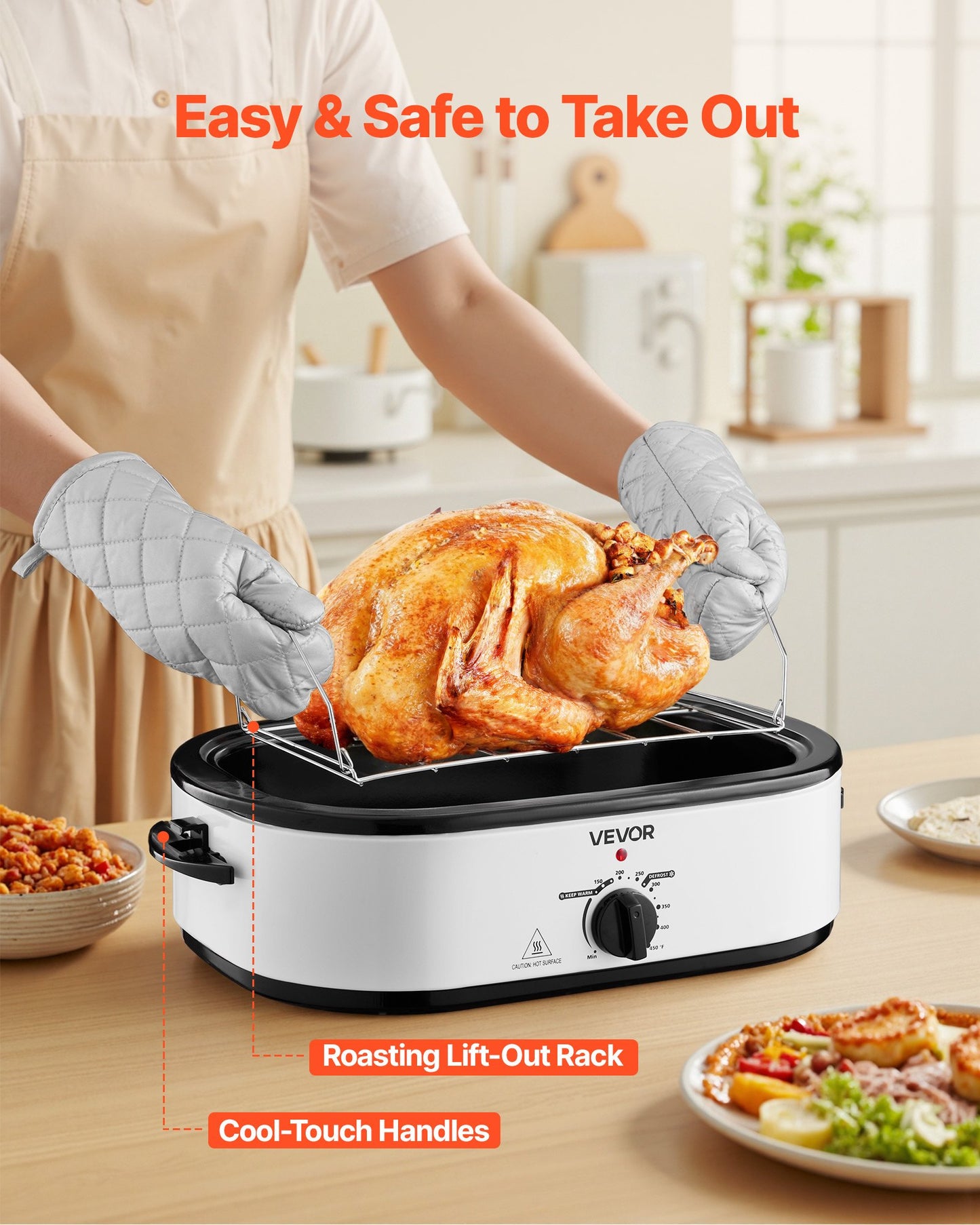 Roaster Oven, 18QT Electric Roaster Oven, 150-450℉ Adjustable Temperature Electric Roasting Pan, Multifunctional Electric Roasters Oven with Self-Basting Lid, Removable Pan and Rack for Holiday