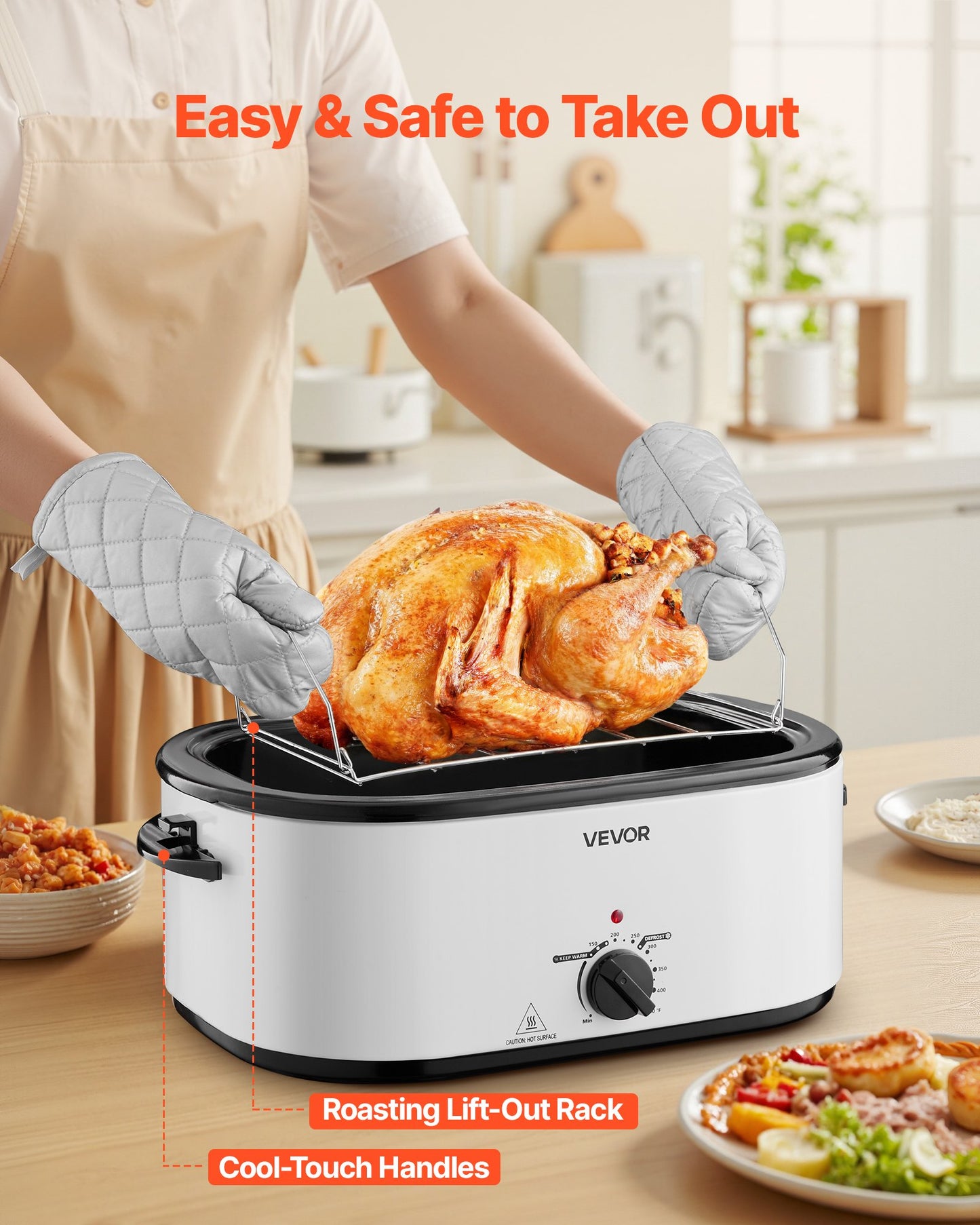 Roaster Oven, 26QT Electric Roasting Pan, 150-450℉ Adjustable Temperature Fast-Cooking Turkey Roaster with Cool-Touch Handle, Visible Self-Basting Lid, Defrost & Warm Function, Fits 30lb Turkey
