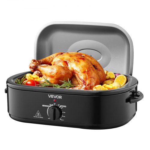 Roaster Oven, 18QT Fast-Cooking Turkey Roaster, 150-450℉ Adjustable Temperature Turkey Oven with Self-Basting Lid, Removable Pan and Rack, Defrost & Warm Function, Electric Roasting Pan for Home