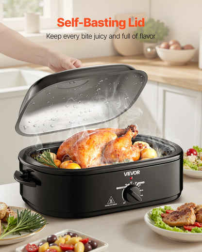Roaster Oven, 18QT Fast-Cooking Turkey Roaster, 150-450℉ Adjustable Temperature Turkey Oven with Self-Basting Lid, Removable Pan and Rack, Defrost & Warm Function, Electric Roasting Pan for Home