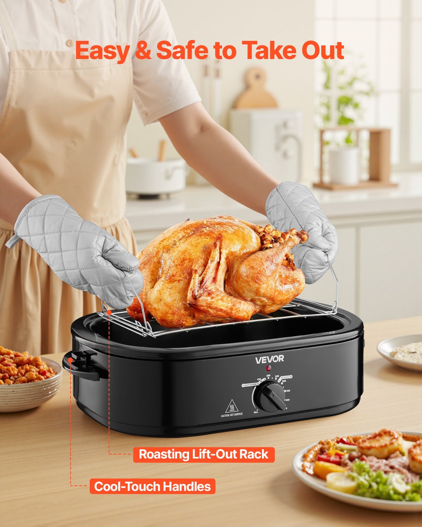 Roaster Oven, 18QT Fast-Cooking Turkey Roaster, 150-450℉ Adjustable Temperature Turkey Oven with Self-Basting Lid, Removable Pan and Rack, Defrost & Warm Function, Electric Roasting Pan for Home