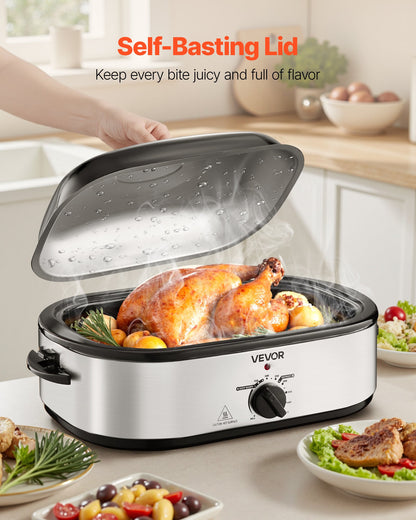 Roaster Oven, 14QT Fast-Cooking Turkey Roaster, 150-450℉ Adjustable Temperature Electric Roasting Pan with Self-Basting Lid, Roasting Lift-Out Rack, Defrost & Warm Function, Fits 18lb Turkey
