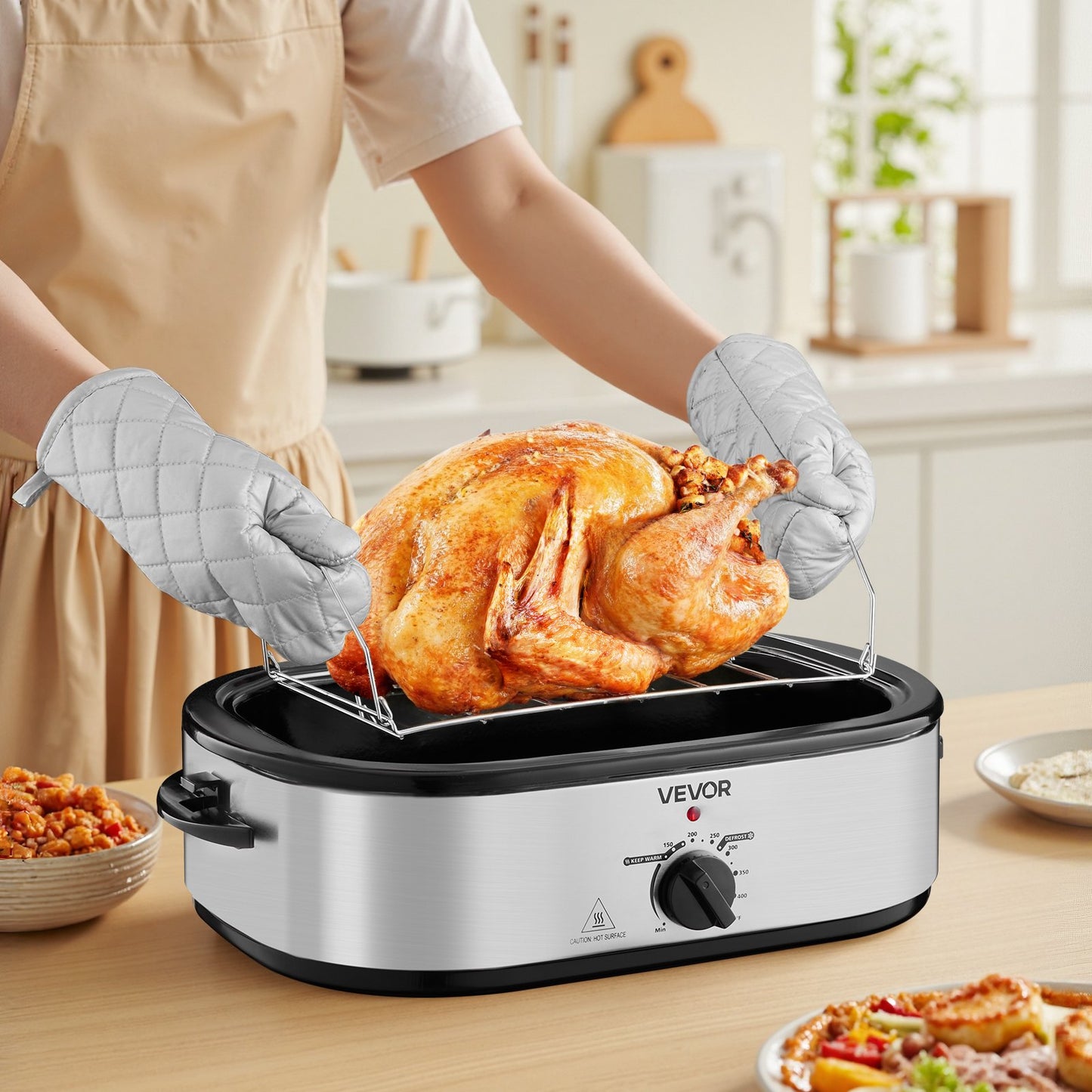 Roaster Oven, 14QT Fast-Cooking Turkey Roaster, 150-450℉ Adjustable Temperature Electric Roasting Pan with Self-Basting Lid, Roasting Lift-Out Rack, Defrost & Warm Function, Fits 18lb Turkey