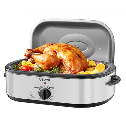 Roaster Oven, 18QT Electric Roaster Oven, 150-450℉ Adjustable Temperature Electric Roasting Pan with Self-Basting Lid, Cool-Touch Handle, Defrost & Warm Function, Stainless Steel Turkey Ovens