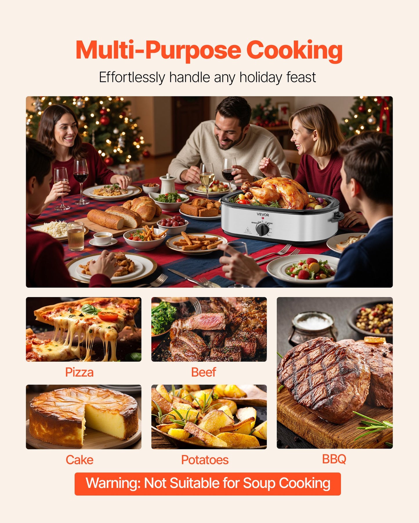 Roaster Oven, 18QT Electric Roaster Oven, 150-450℉ Adjustable Temperature Electric Roasting Pan with Self-Basting Lid, Cool-Touch Handle, Defrost & Warm Function, Stainless Steel Turkey Ovens