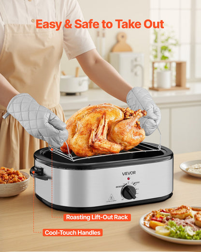 Roaster Oven, 20QT Electric Roasting Pan, 150-450℉ Adjustable Temperature Fast-Cooking Turkey Roaster, Turkey Oven with Self-Basting Lid, Defrost & Warm Function for Home, Fits 24lb Turkey