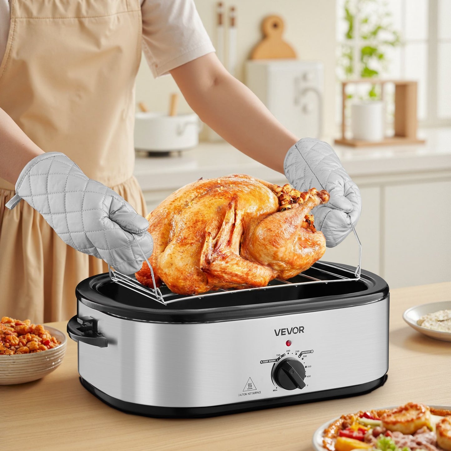 Roaster Oven, 20QT Electric Roasting Pan, 150-450℉ Adjustable Temperature Fast-Cooking Turkey Roaster, Turkey Oven with Self-Basting Lid, Defrost & Warm Function for Home, Fits 24lb Turkey