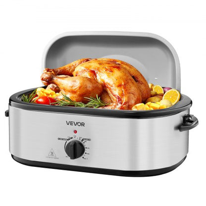 Roaster Oven, 22QT Electric Roasting Pan, 150-450℉ Adjustable Temperature Multifunctional Electric Roaster Oven with Self-Basting Lid, Defrost & Warm Function for Holiday Meal, Fits 26lb Turkey