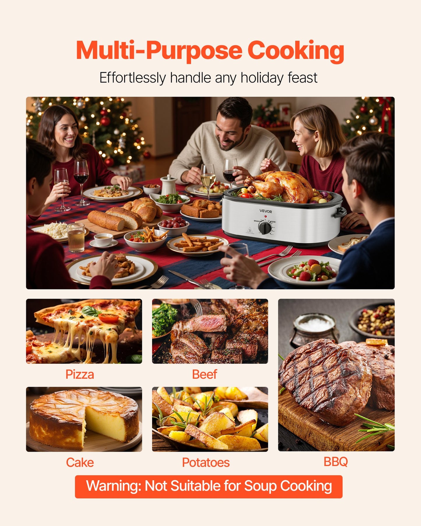 Roaster Oven, 22QT Electric Roasting Pan, 150-450℉ Adjustable Temperature Multifunctional Electric Roaster Oven with Self-Basting Lid, Defrost & Warm Function for Holiday Meal, Fits 26lb Turkey