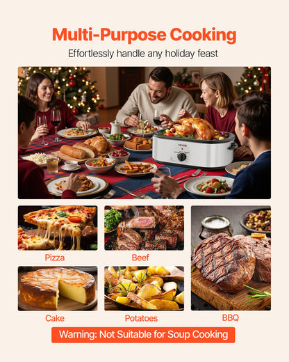 Roaster Oven, 22QT Electric Roasting Pan, 150-450℉ Adjustable Temperature Multifunctional Electric Roaster Oven with Self-Basting Lid, Defrost & Warm Function for Holiday Meal, Fits 26lb Turkey