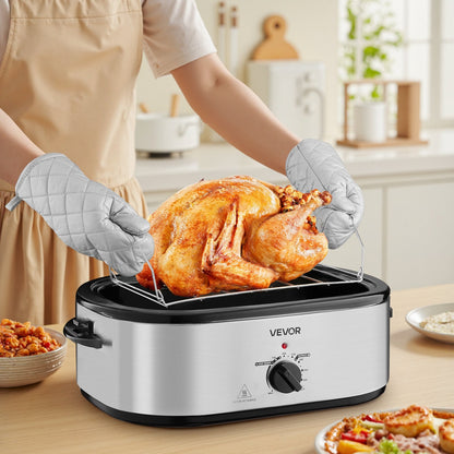 Roaster Oven, 22QT Electric Roasting Pan, 150-450℉ Adjustable Temperature Multifunctional Electric Roaster Oven with Self-Basting Lid, Defrost & Warm Function for Holiday Meal, Fits 26lb Turkey