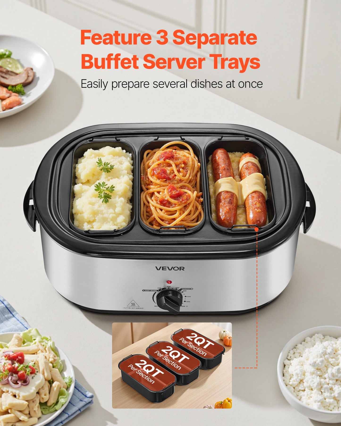 Roaster Oven, 24QT Electric Turkey Roaster Oven, 150-450℉ Adjustable Temperature Electric Roasting Pan with 3 Bin Buffet Server, Self-Basting Lid, Defrost & Warm Function, Self-Basting Lid