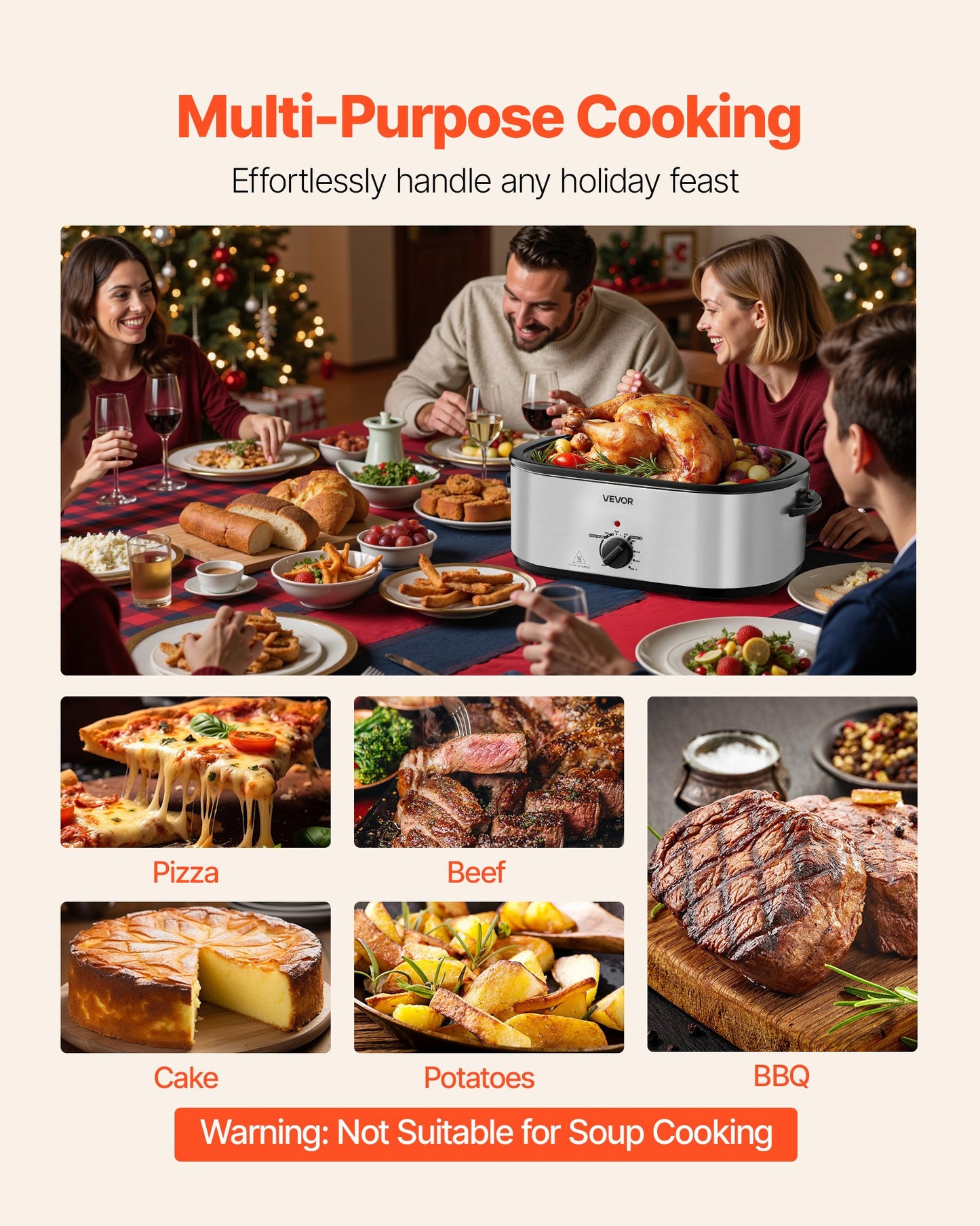 Roaster Oven, 24QT Electric Turkey Roaster Oven, 150-450℉ Adjustable Temperature Electric Roasting Pan with 3 Bin Buffet Server, Self-Basting Lid, Defrost & Warm Function, Self-Basting Lid