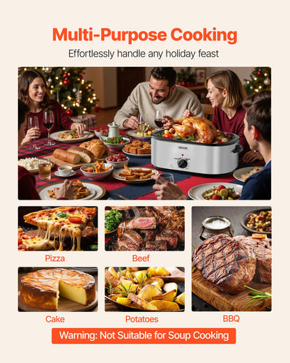 Roaster Oven, 24QT Electric Turkey Roaster Oven, 150-450℉ Adjustable Temperature Electric Roasting Pan with 3 Bin Buffet Server, Self-Basting Lid, Defrost & Warm Function, Self-Basting Lid