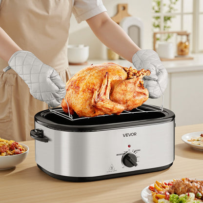 Roaster Oven, 24QT Electric Turkey Roaster Oven, 150-450℉ Adjustable Temperature Electric Roasting Pan with 3 Bin Buffet Server, Self-Basting Lid, Defrost & Warm Function, Self-Basting Lid