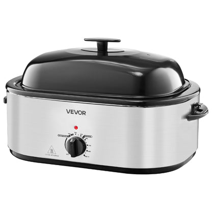 Roaster Oven, 24QT Electric Turkey Roaster Oven, 150-450℉ Adjustable Temperature Electric Roasting Pan with 3 Bin Buffet Server, Self-Basting Lid, Defrost & Warm Function, Self-Basting Lid