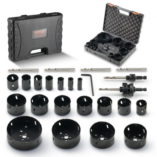 Hole Saw Kit, 18 PCS Saw Blades, 6 Drill Bits, 1 Hex Wrench, General Purpose Size from 3/4" to 4-1/2", Bi Metal M42 Hole Saw Set with Carrying Case, Ideal for Wood Board, Plastic and Iron Plate