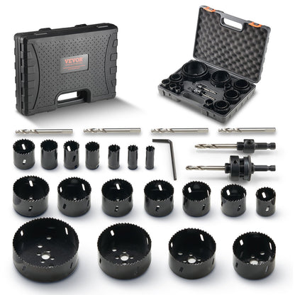 Hole saw set, 18 pcs saw blades, 6 drill bits, 1 hex wrench, bimetal M42 hole saw set with carrying case, general purpose size from 3/4" to 4-1/2", ideal for wood board, iron and plastic sheet