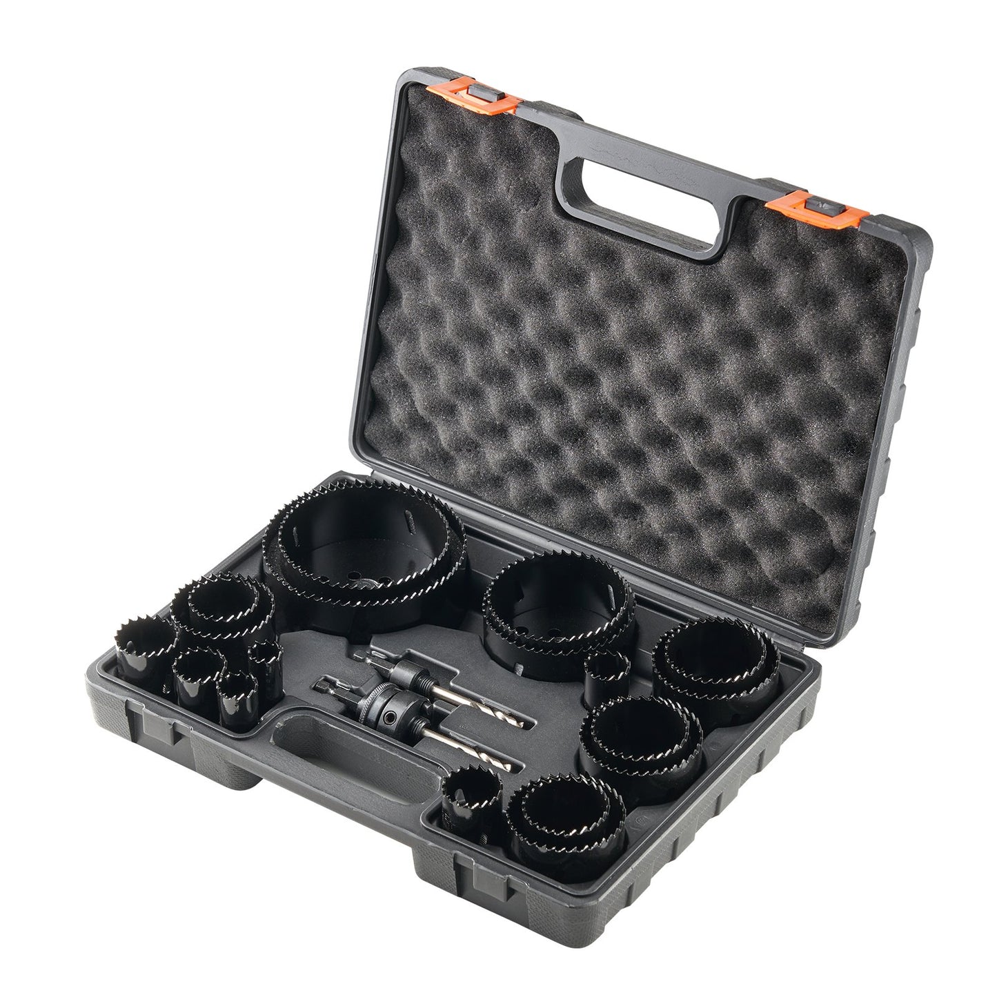 Hole saw set, 18 pcs saw blades, 6 drill bits, 1 hex wrench, bimetal M42 hole saw set with carrying case, general purpose size from 3/4" to 4-1/2", ideal for wood board, iron and plastic sheet