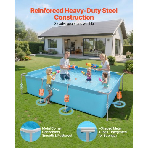 above ground pool with steel frame 118 x 78 x 30 in rectangular blue | EU