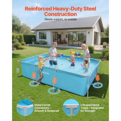 above ground pool with steel frame 118 x 78 x 30 in rectangular blue | EU