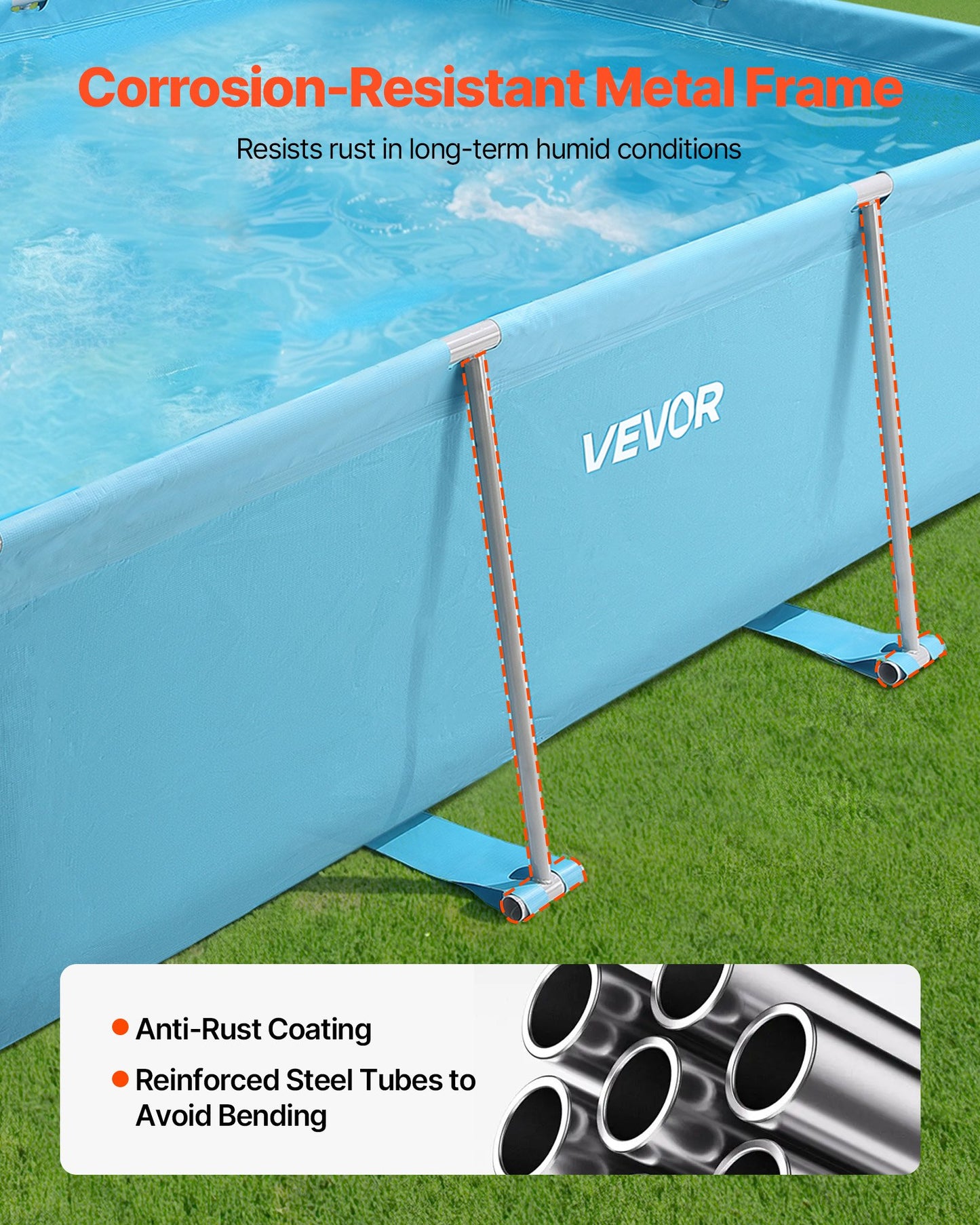 Frame Above Ground Swimming Pool, 118 x 78 x 30 in Rectangular Steel Metal Frame, Large Rectangle Outdoor Backyard Family Pool, Easy to Assemble Rust-Resistant, 1046 Gallon Water Capacity, Blue