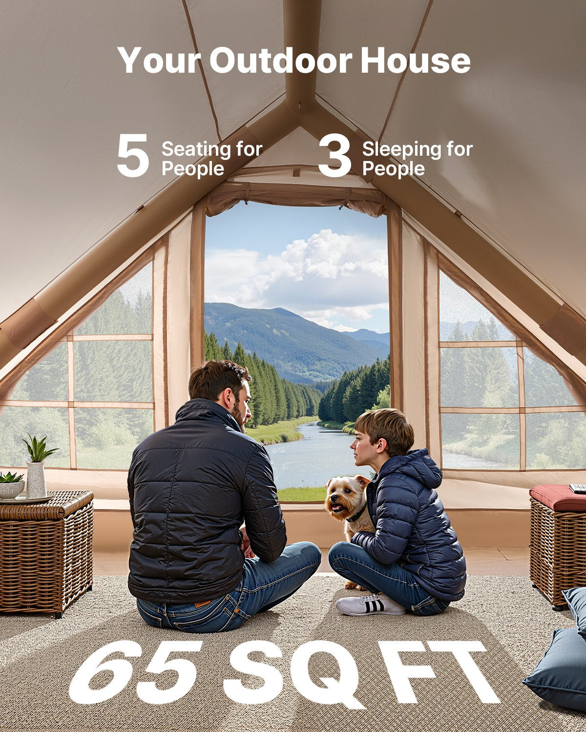 Aufblasbares Zelt für Camping 3-5 Personen Glampingzelt mit Pumpe Einfach aufzubauen