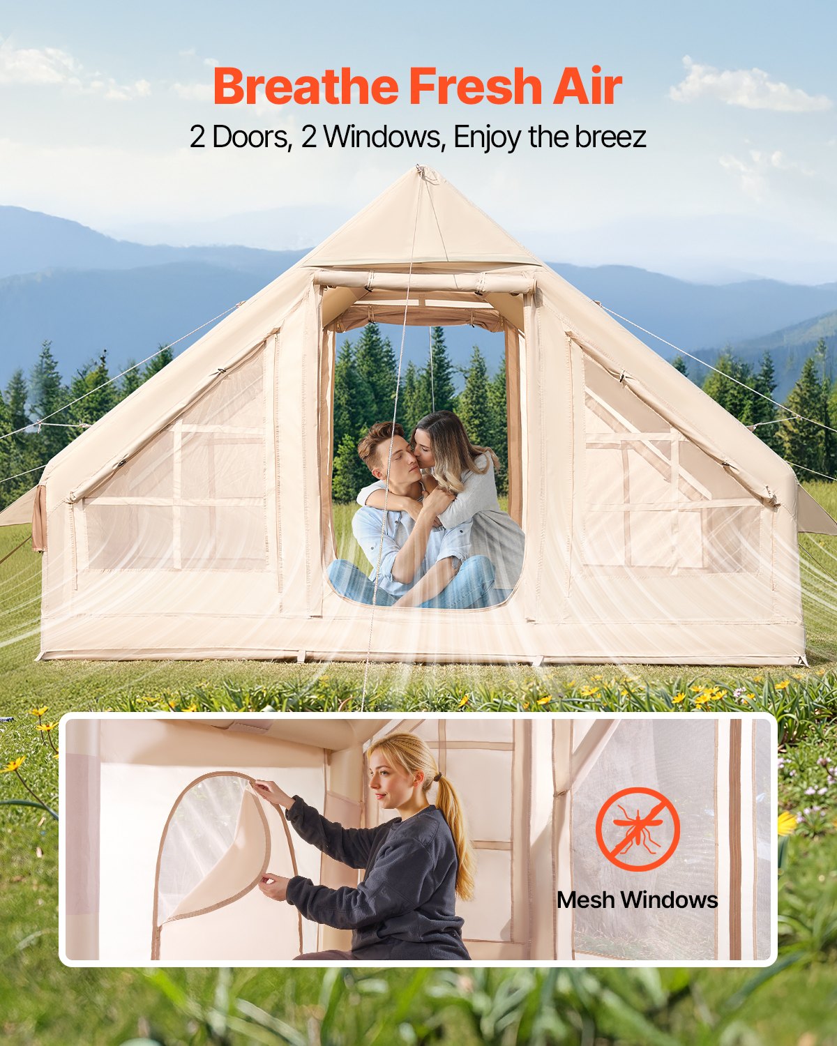 Aufblasbares Zelt für Camping 3-5 Personen Glampingzelt mit Pumpe Einfach aufzubauen