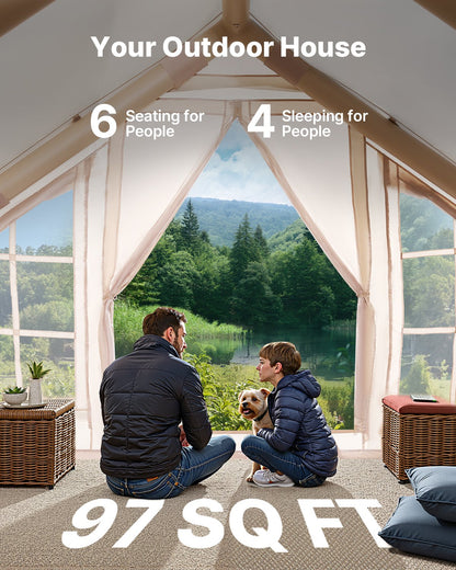 Uppblåsbart tält för camping 4-6 personers glampingtält med pump Enkelt att sätta upp