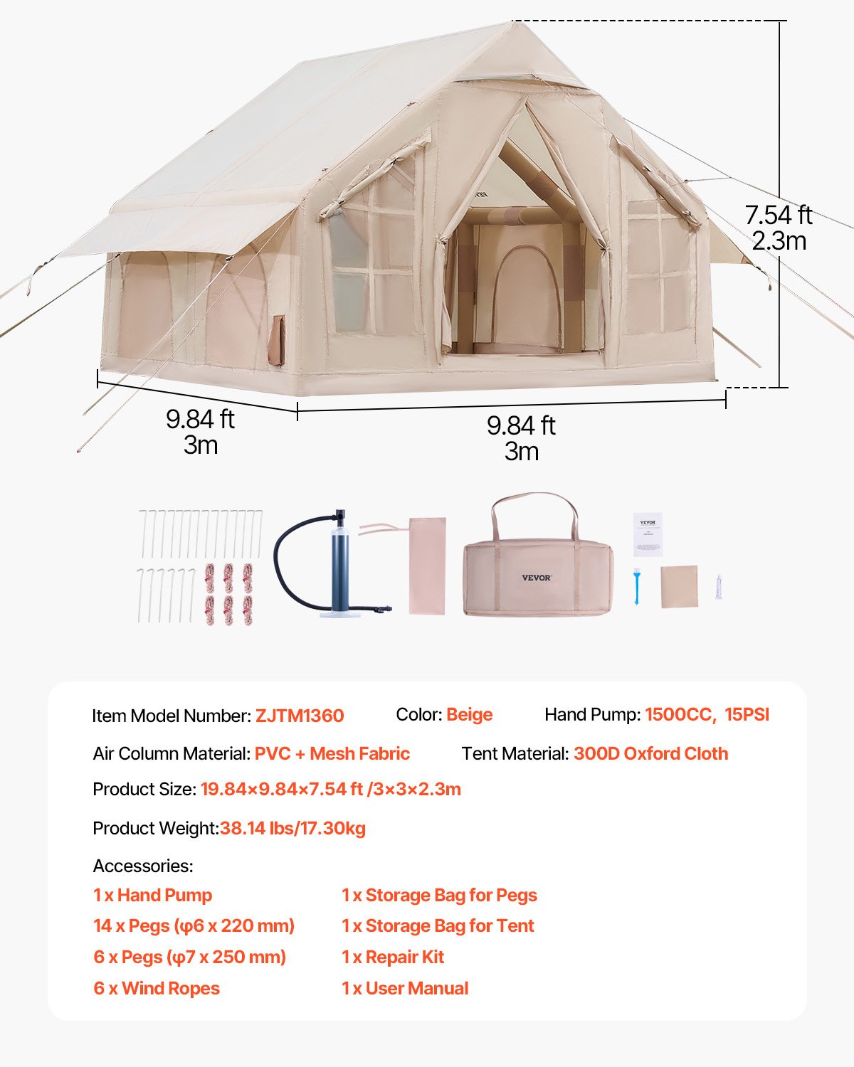 Uppblåsbart tält för camping 4-6 personers glampingtält med pump Enkelt att sätta upp