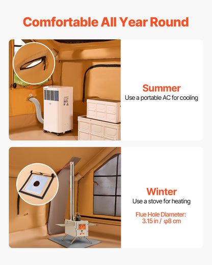 Inflatable Tents for Camping, 5-8 Person Easy Setup Blow up Tent with Hand Pump, Luxury Glamping Tent with 2 Skylights, Canopy, Stove Jack 2 Doors & Mesh Windows (Storage Bag Included)