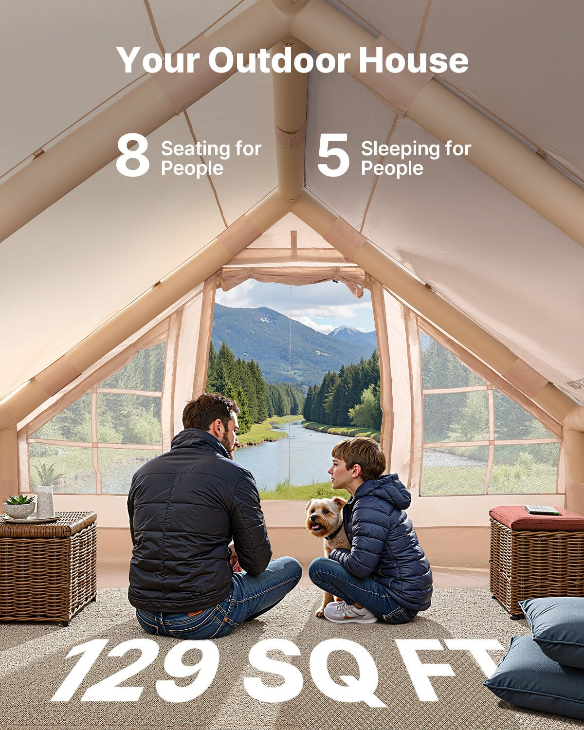 Aufblasbares Zelt für Camping 5-8 Personen Glampingzelt mit Pumpe Einfach aufzubauen