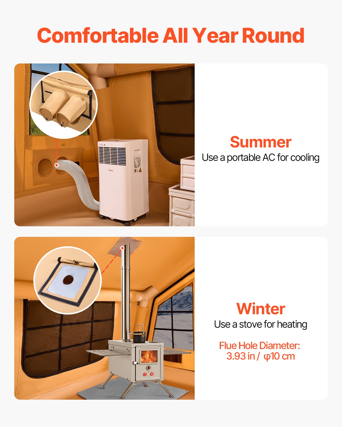 Inflatable Tents for Camping, 8-12 Person Easy Setup Blow up Tent with Hand Pump, 4 Season Luxury Glamping Tent with 2 Skylights, Canopy, Stove Jack, 2 Doors & Mesh Windows (Include Storage Bag)