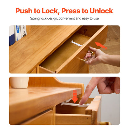 Cabinet Latch Locks, 12 Pack Child Safety Cabinet Locks, No Drilling or Tools Required Adhesive Cabinet Latch, Invisible Baby Proofing Child Proof Cabinet Locks for Drawers and Cabinets, White