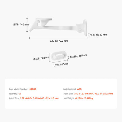 Cabinet Latch Locks, 12 Pack Child Safety Cabinet Locks, No Drilling or Tools Required Adhesive Cabinet Latch, Invisible Baby Proofing Child Proof Cabinet Locks for Drawers and Cabinets, White