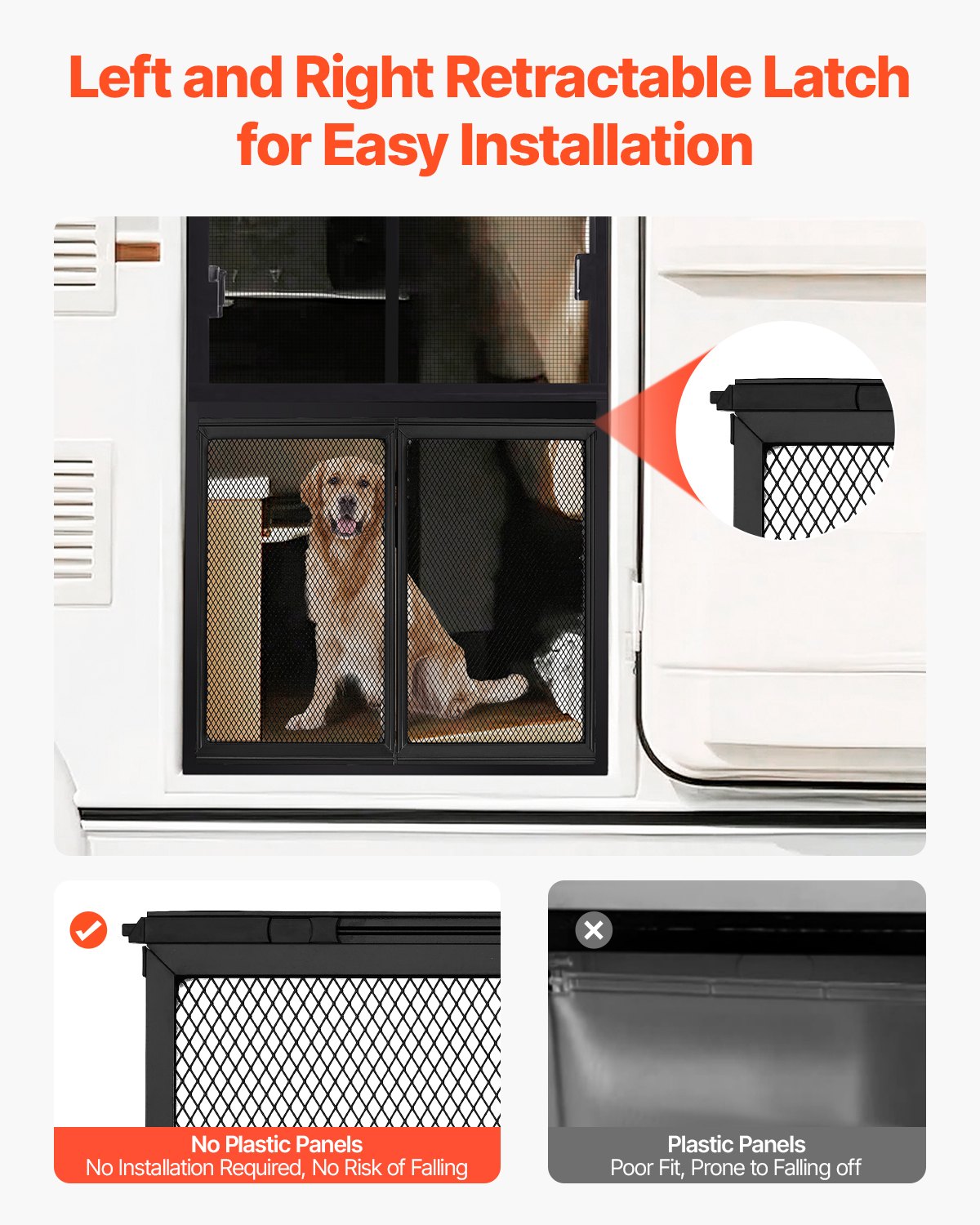 RV Screen Door Protector, 22.5 x 20 inch Door Grille, Easy to Install and Disassemble, Reinforced Breathable Protective Mesh, Aluminum Alloy Camper RV Entry Protector for Pet Protection, Black
