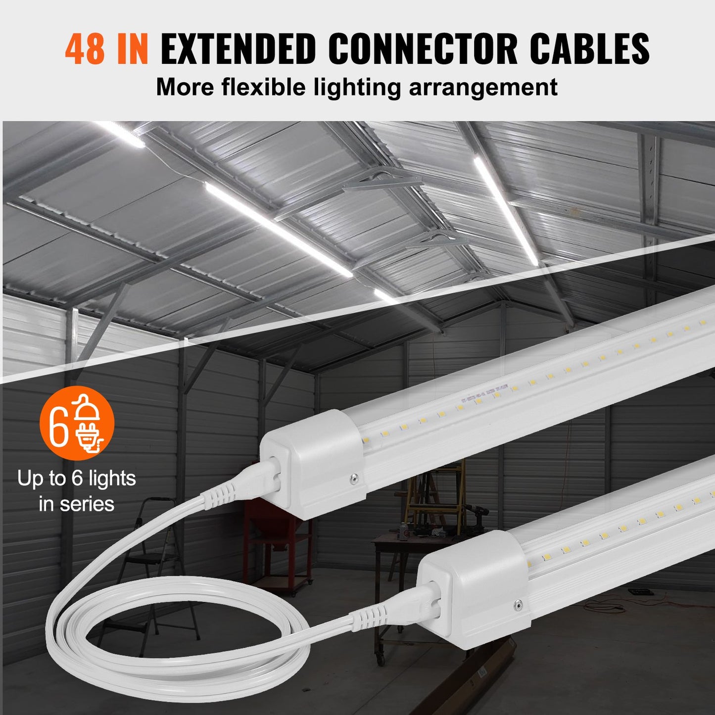 10 Pack LED Shop Light, 4 FT, 40W Linkable Shop Light Fixture, 6500 LM Ceiling Lights 59 in Power Cords with ON/OFF Switch 48 in Connector Cables, for Garage Warehouse Home Workkshop and Office