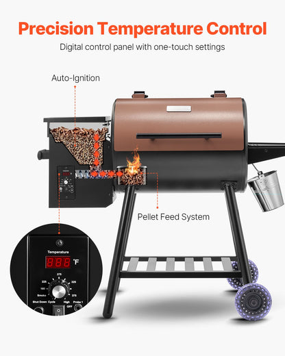 Wood Pellet Grill Smoker, 8 in 1 BBQ Grills for Outdoor Cooking, 456 Square Inches Cook Area Electric Grill and Smoker, with Digital Controller, Meat Probe, 500°F Max Temperature, Black