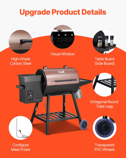 Wood Pellet Grill Smoker, 8 in 1 BBQ Grills for Outdoor Cooking, 456 Square Inches Cook Area Electric Grill and Smoker, with Digital Controller, Meat Probe, 500°F Max Temperature, Black