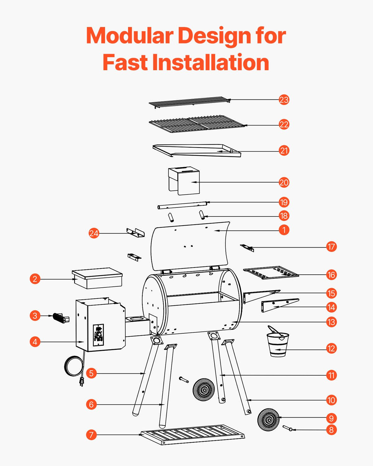 Wood Pellet Grill Smoker, 8 in 1 BBQ Grills for Outdoor Cooking, 456 Square Inches Cook Area Electric Grill and Smoker, with Digital Controller, Meat Probe, 500°F Max Temperature, Black